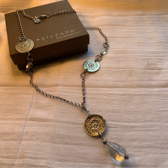 Silpada 925 sterling silver oxidized, etched coin and crystal drop pendant - Picture 6 of 11